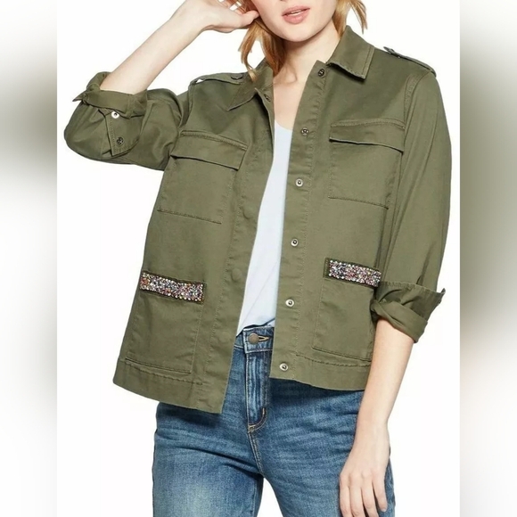 a new day Women's Military Green Embellished Pockets Jacket Size Medium - Picture 1 of 15